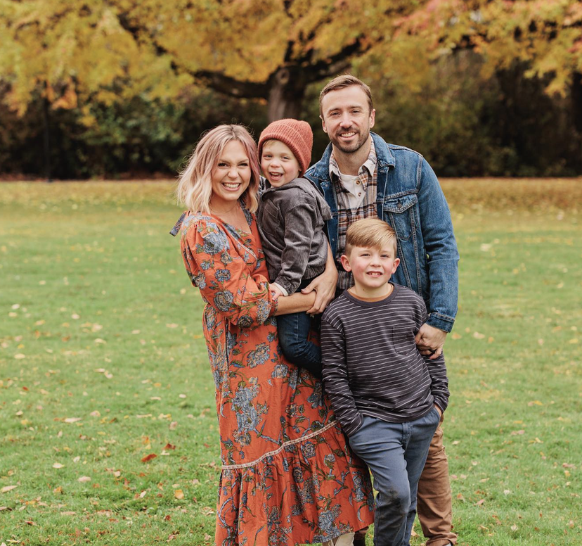 Peter Hollens with his wife and two sons in fall setting - the family who inspired this Roblox safety guide